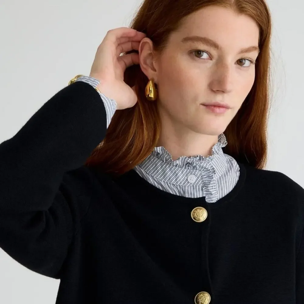 J. Crew Giselle Sweater Blazer in Black Gold Crest Buttons NWT Size XS CF095